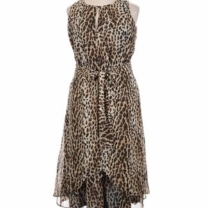 Rachel Roy Leopard Print Midi Dress Tie Waist Sleeveless Size L